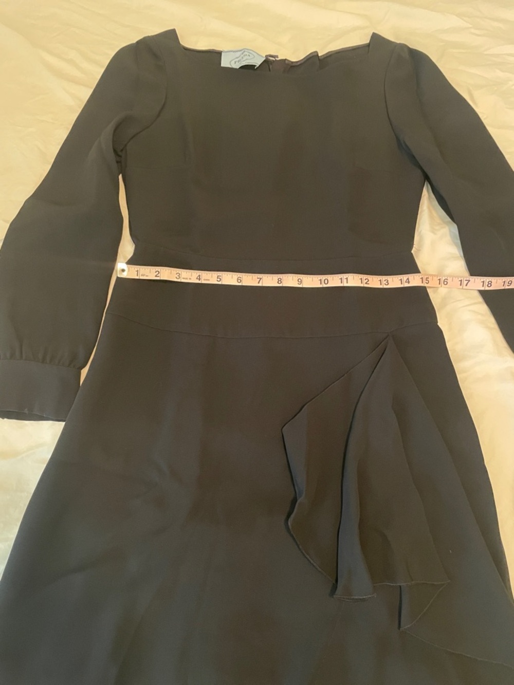 Prada Black Long-Sleeve Draped Back Dress - Picture 16 of 16